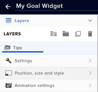 The Layers panel with the existing Tips goal layer.