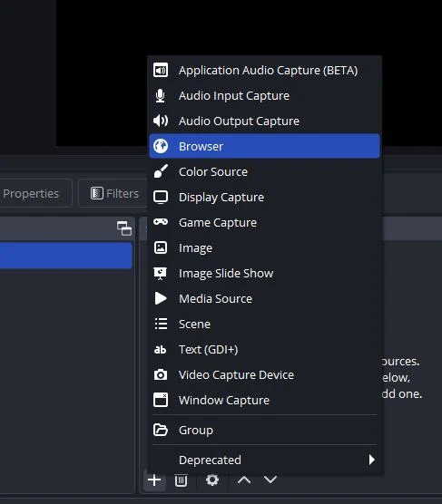 OBS menu for adding a Browser Source.