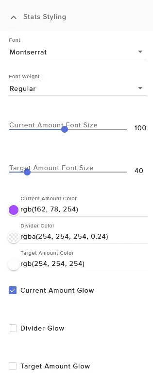 Current amount, divider, and target glow settings.